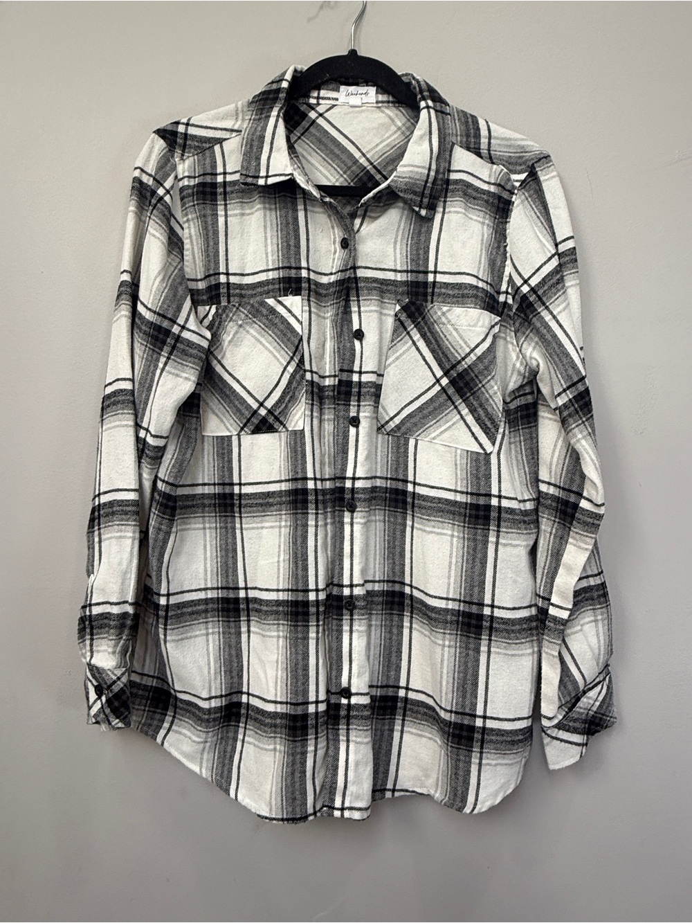 Relaxed Black & White Plaid Button-Down Shirt